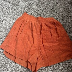 Rust Orange Pleated Shorts